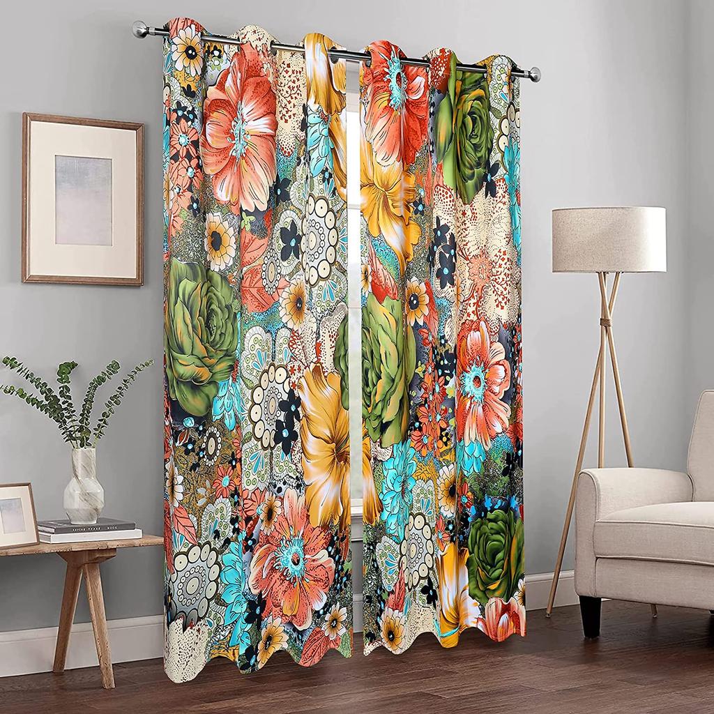 Плотные шторы с цветочным принтом в стиле бохо, красочные цветочные богемные оконные занавески для гостиной, спальни, столовой, домашний декор, шторы