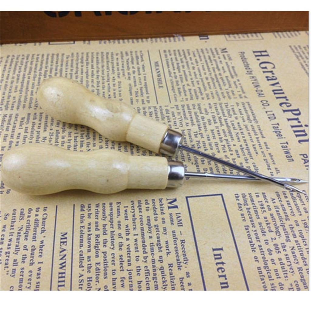 3PCS/SET Wooden Handle Shoes Repairing Awl Leather Shoe Sewing Cobbler Tool DIY Craft Repair Hand Stitcher Straight Curved Hook