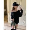 Korean Oblique Shoulder Sexy Irregular Off-shoulder Hottie Long-sleeved T-shirt for Women Early Autumn New Loose Black All-match Top
