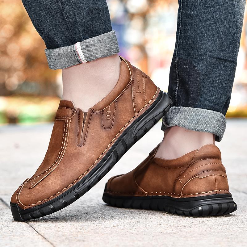 38-46 Retro Cow Leather Shoes Men Loafers Handmade Casual Leather Shoes Moccasins Men Flats Shoes