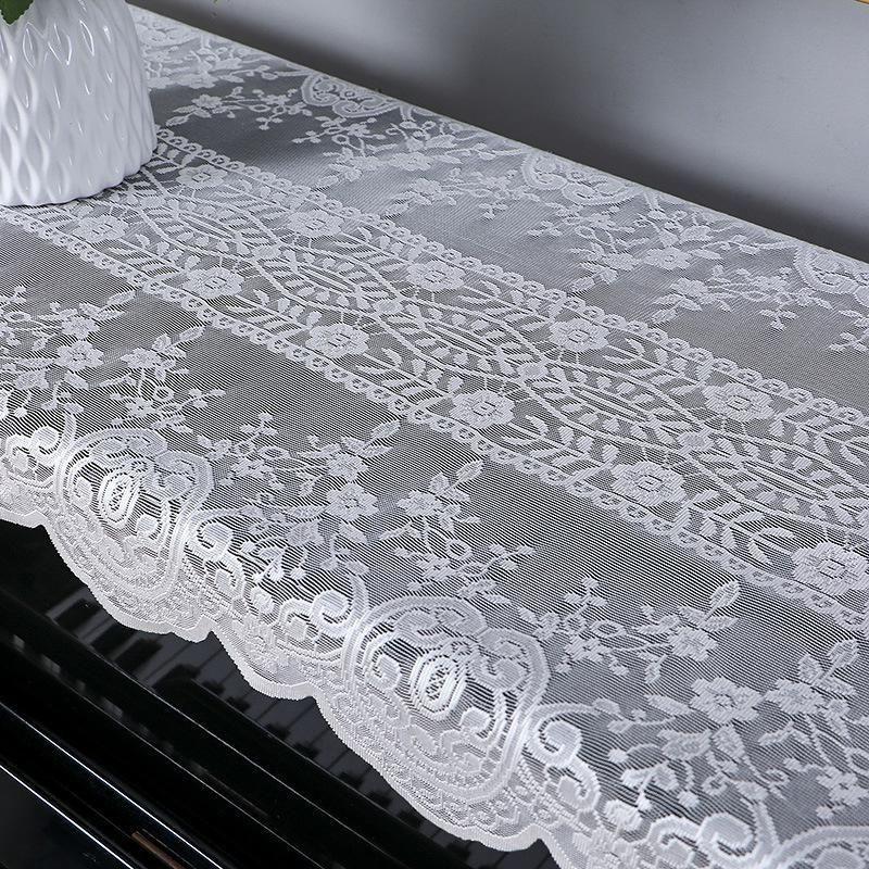 Elegant White Lace Table Runner with Floral Embroidery Tablecloth for Dresser, Kitchen, Wedding Banquet, Coffee Table, Fireplace, Dining