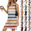 Women's V-neck Summer Casual Beach Vacation Women's Sleeveless Striped Print Sundress
