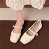 French Retro Square Head Shallow Mouth Single Shoes Women's 2025 New Spring Retro Splicing One-word Buckle Mary Jane with Skirt