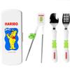 Haribo Baby Cutlery Spoon + Fork + Chopsticks + Case Set, Green, Spoon + Fork + Chopsticks + Case, Korean Popular Tableware