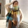 Versatile Four Color Cashmere Scarf Long Tassel Rainbow Winter Plaid Shawl Gradient Tie Dye Scarf