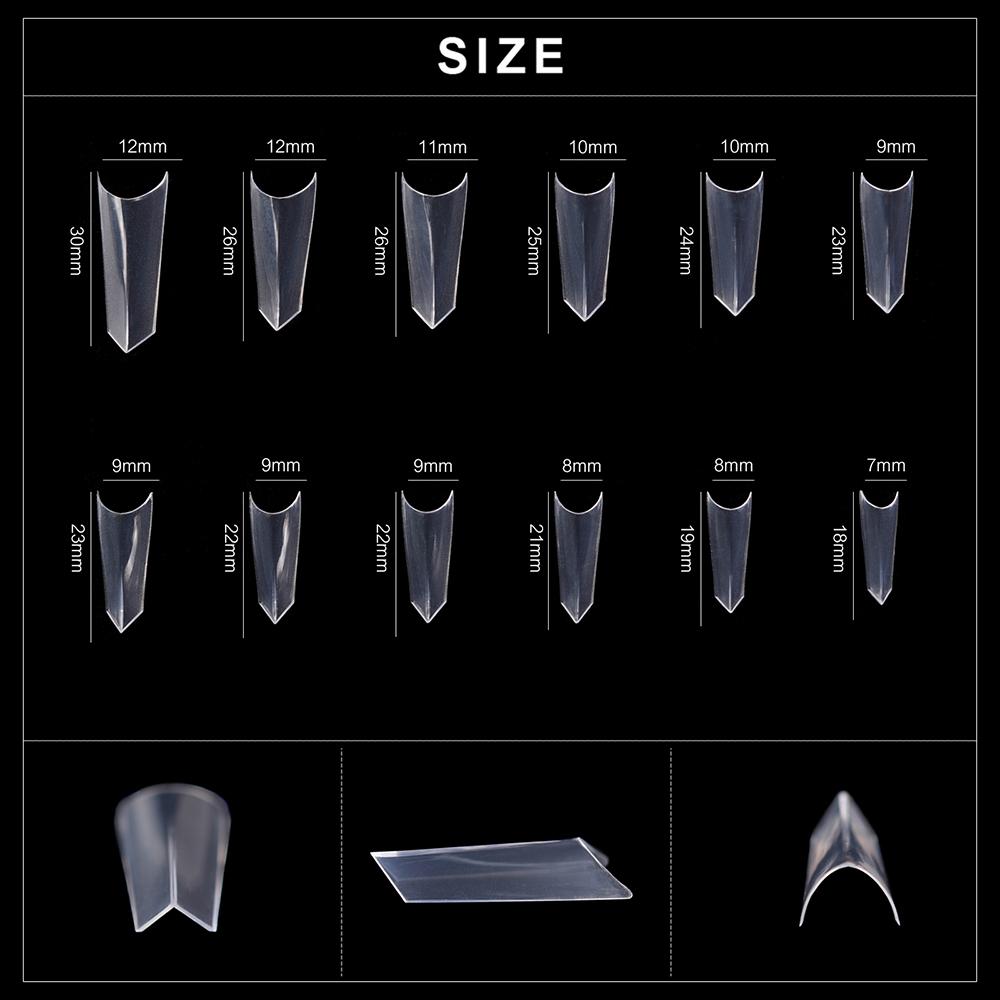 kads 600pcs Pointed Half Cover False Nail Tips Clear White Nature 12 Sizes Nail Art Tools Manicure Fake Nails