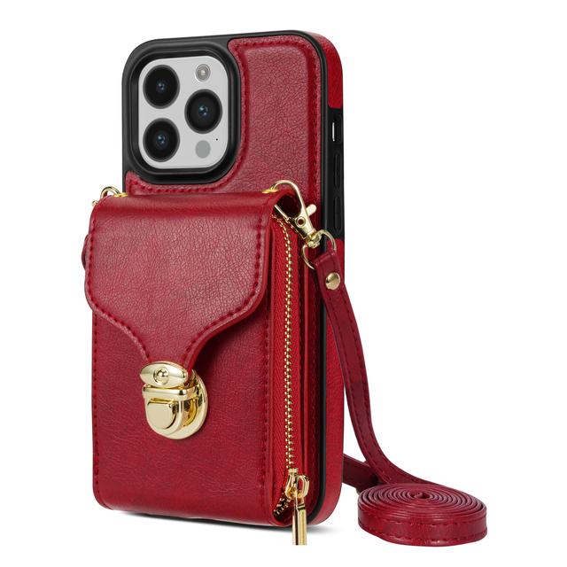 Crossbody Leather Wallet Vertical Cards Bag Case For Iphone 14 13 12 Mini 11 Pro X Xs Max Xr 8 7 Plus Se 2020 Zipper Purse Cover