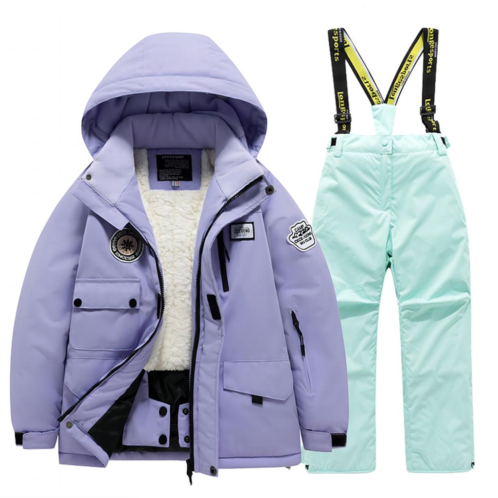 Children's Fashion Skiwear Set Boys' And Girls' Thickened Waterproof Warm Ski Suit Jacket And Trousers Outfit Set