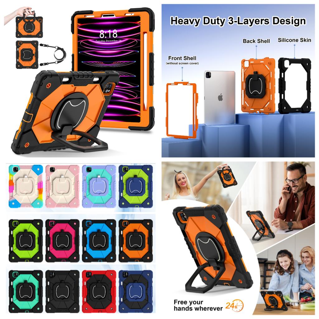 For Apple iPad Air (2020)/ iPad Air 4, 360° Rotating Grip Heavy Duty Protection Stand TPU+PC 3in1 Anti-knock Shockproof Tablets PC Case