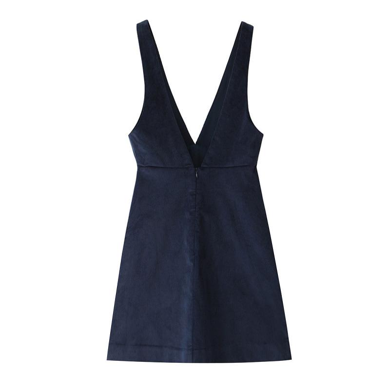 European & American Style Autumn Women's V-Neck Corduroy Loose Dress