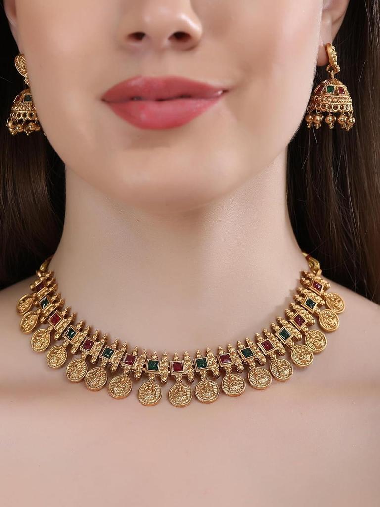 Necklace Set for Women | Pearl and Gold Plated Temple Jewellery Set | Traditional