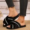 2024 Women's Plush Slippers Warm Fluffy Slippers  Comfortable Faux Fur Cross Indoor Floor Slippers Flat Soft Fur Shoes Ladies Women