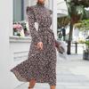 Temperament and Elegance Outer Wear Fashion Women's Spring High Neck Long Sleeve Printed Long Dresses for Women