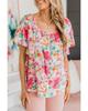 Watercolor Floral Ruffle Sleeve Blouse