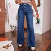 Women's Spring New Deep Blue High-waisted Wide-legged Jeans Fashion Retro Straight Trousers