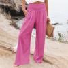 Women's 9-pant Casual Loose High Waist Cotton Linen Wide Leg Long Pants With Pockets