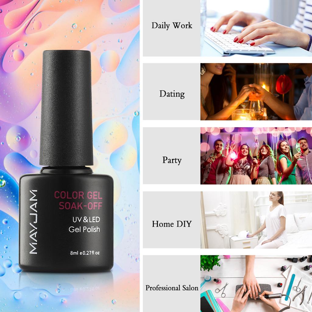 MAYJAM 6 Pcs/set 8ml Nail Varnish Kit Jelly Series Nail Art Gel Long Lasting Soak Off Varnish Gel Women Fashion Nail Art Decoration UV Gel Polish