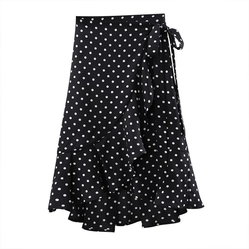 Summer Fashion Wrap Skirt Women Casual Chiffon One-Piece Lace-Up High Waist Irregular Ruffle Loose Polka Dot Skirts