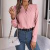 Women's Elegant Business Office Blouse Layered V Neck Long Sleeve 2024 Dressy Shirts Work Tops