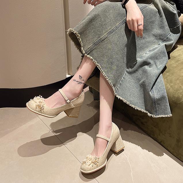 Fairy Style Square Root High Heels for Women's Spring New Popular Models with French Mary Jane High Heels for Women