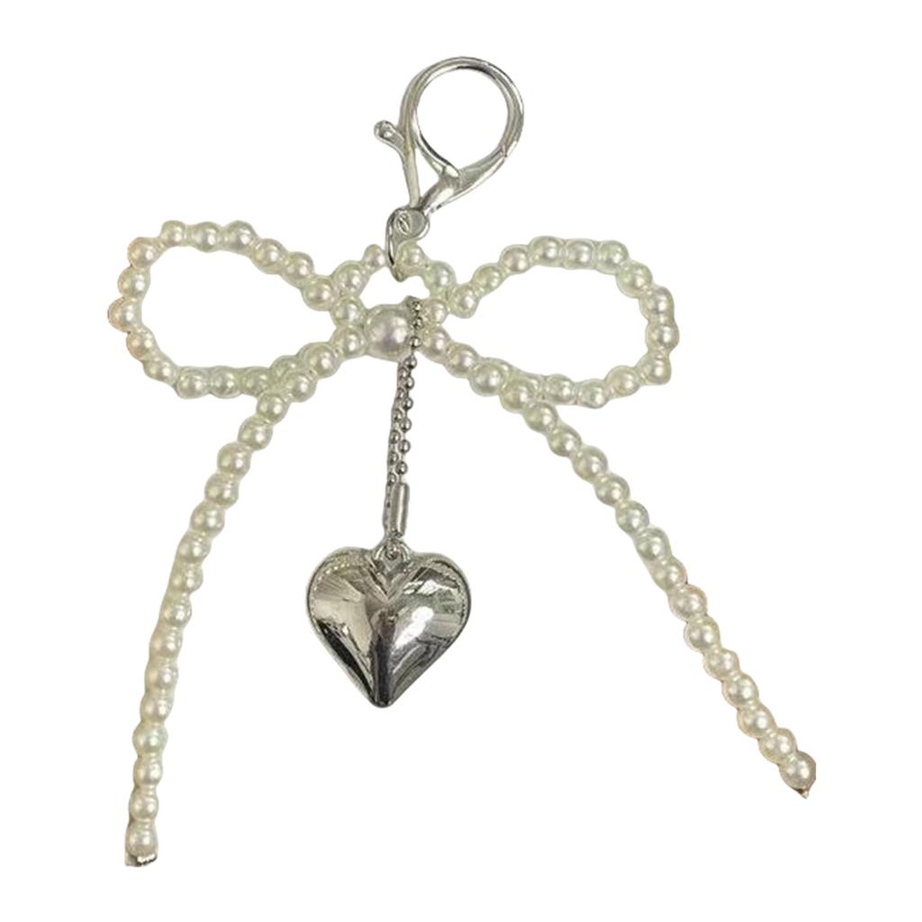 Sweet Heart Bowknot Beaded Keychain Pendant Lovely Hangings Decorations Keyring Charm for Purse Bag Backpack Handbag