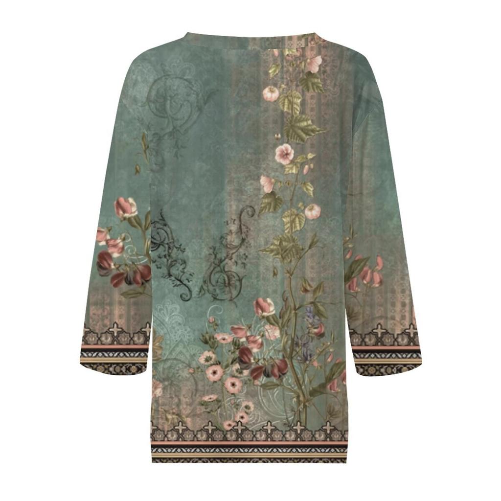 Women's Shirt Blouse Casual Loose Shirts  3/4 Sleeve  Print  V Neck Tops Print  Tops T-shirts Tee