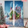 2pcs 2D Flat Printing Merry Christmas Popular Window Drapes Santa Claus and Candy Cane Versatile Durable Polyester Without