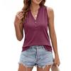 Ladies Spring and Summer New Solid Colour V-neck Button Loose Sleeveless Vest T-shirt Tops