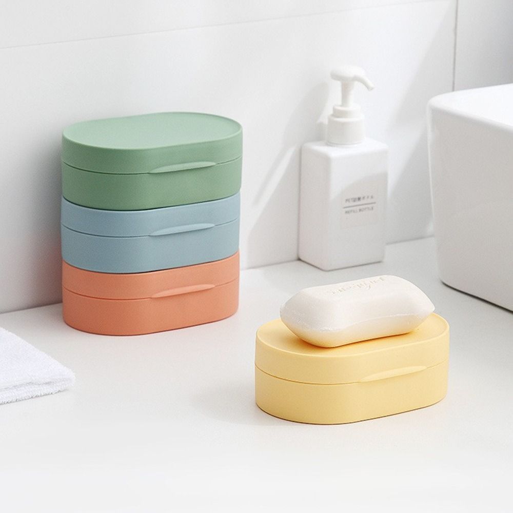 Round Soap Dishes Tray Creative Bathroom Shower Gadgets with Lid Soap Container Household