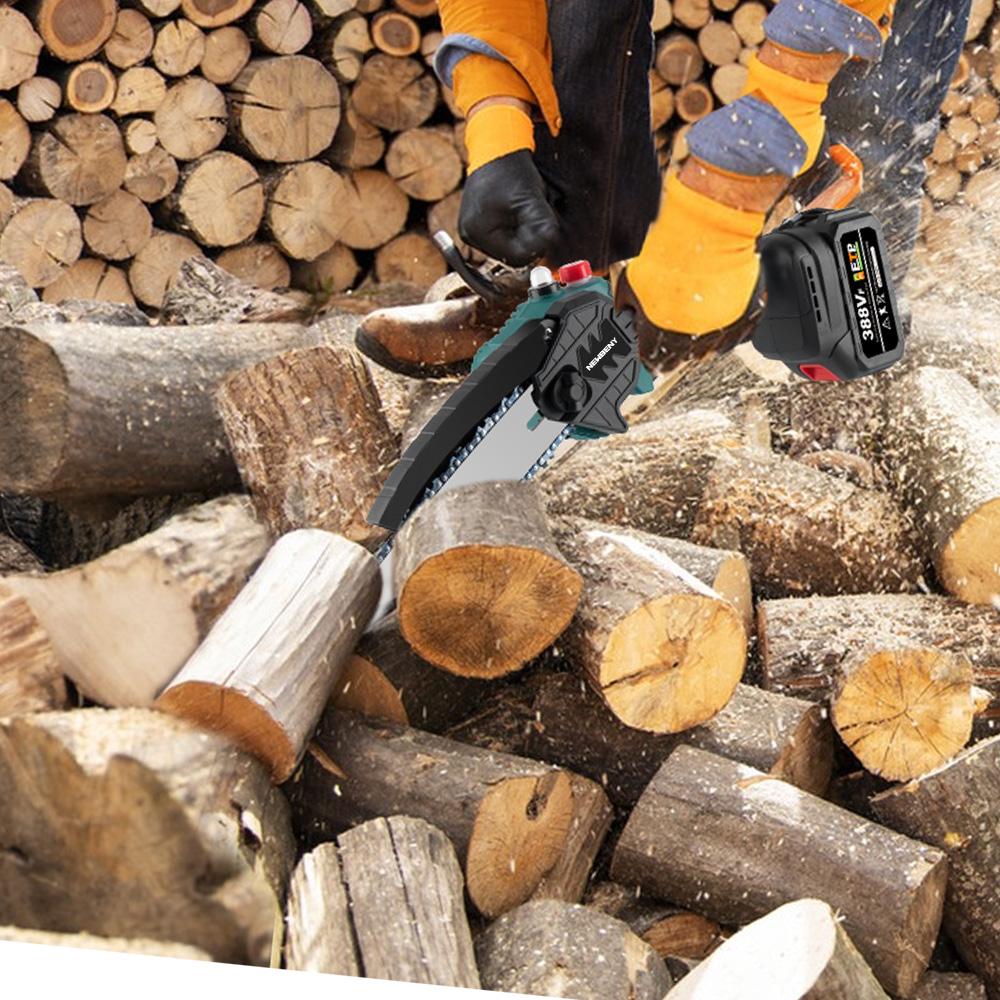 Newbeny 8-Inch Cordless Chainsaw with Brushless Motor 1500W Electric Pruning Saw for Wood Cutting Tree Trimming Gardening with Makita 18V Battery