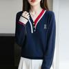 Autumn Winter Casual Fashion Striped Patchwork V-neck Sweater Women Pullover All-match Bottomed Knitting Top