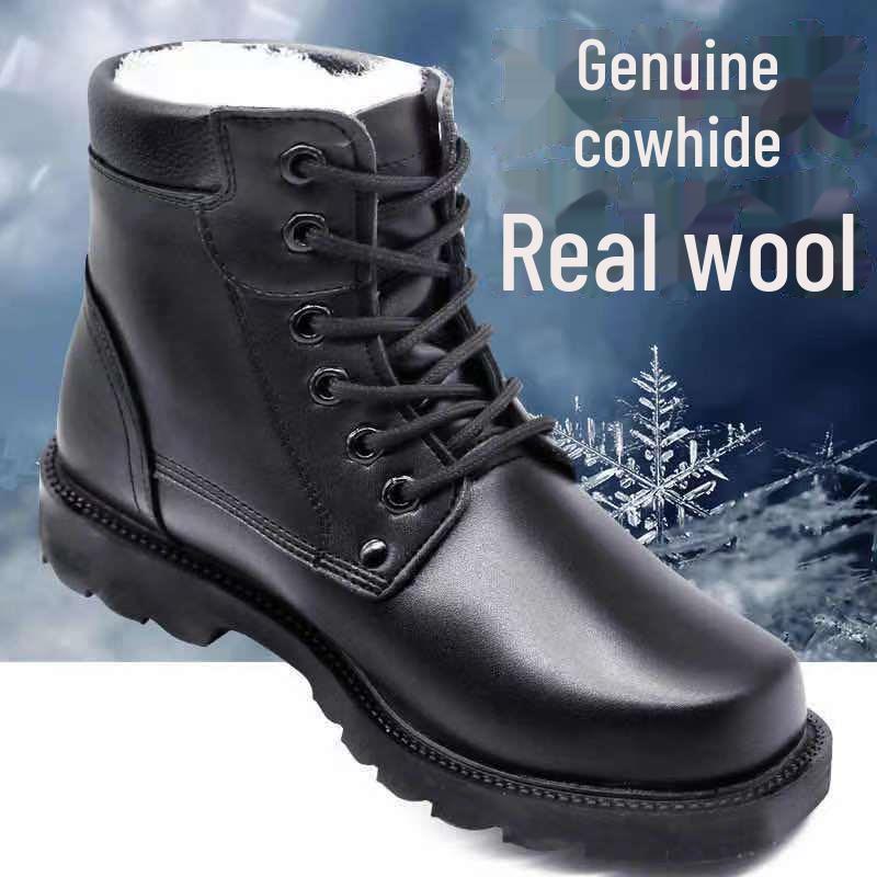 Men's Genuine Leather Winter Boots - Non-Slip, Thickened Cowhide and Wool for Cold Protection