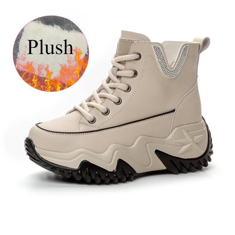 Leather Inner Height Increase Dad Shoes Women's Sports and Leisure Shoes Versatile Thick-soled Medium-top Women's Shoes