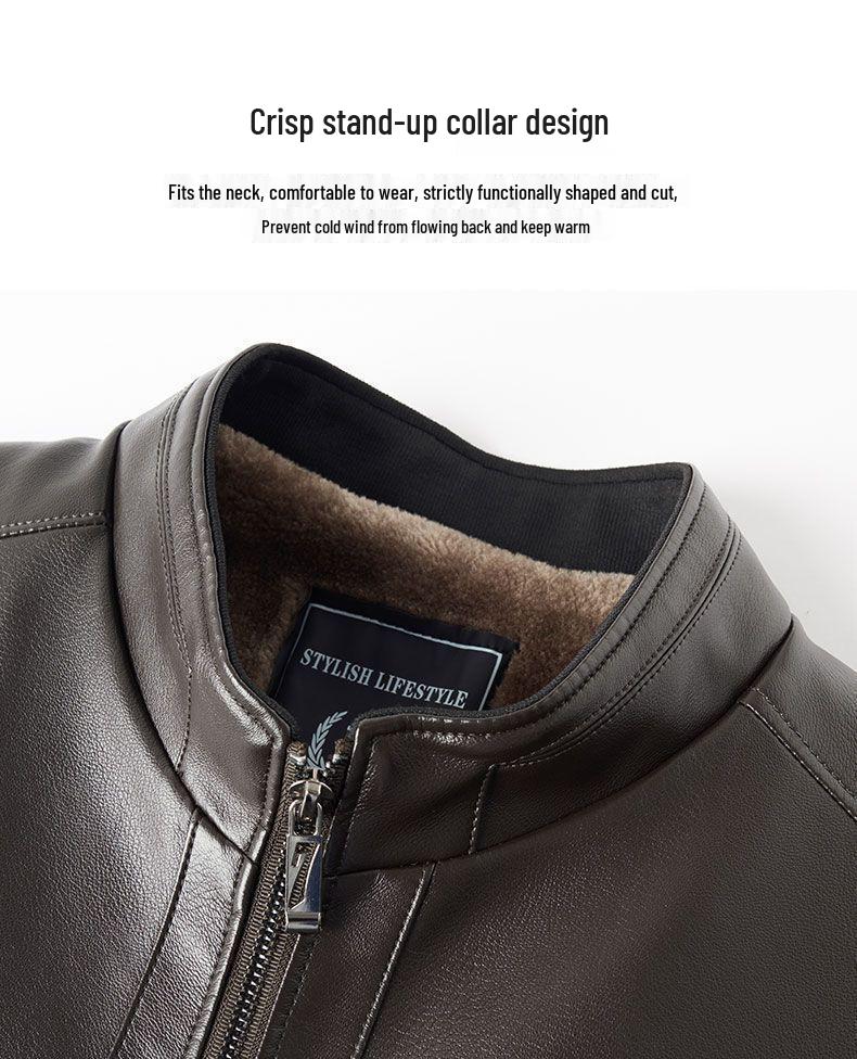 Men's Middle-Aged & Elderly Leather Jacket - Autumn/Winter, Warm, Thick, Windproof, Cycling Outerwear.