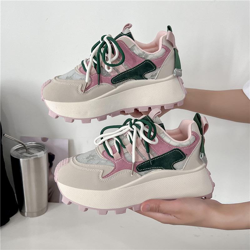Women's Casual Sneakers Fashion New Colorful Lace Up Sports Shoes Women's Leisure Versatile Thick Sole Vulcanized Shoes Autumn
