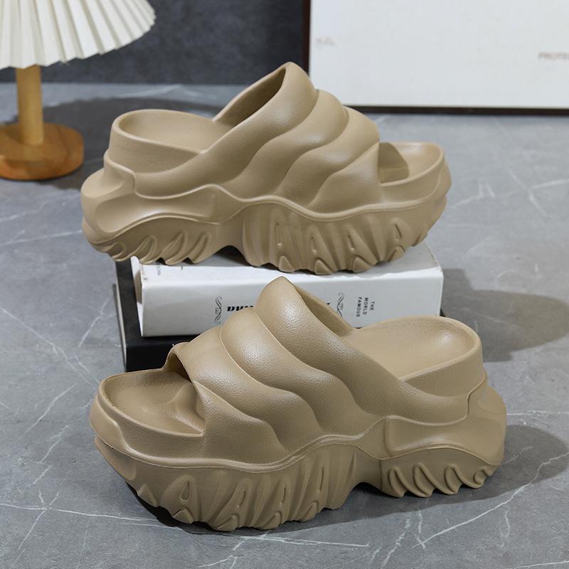 New High Heel 9 Cm Platform Slipper Women Summer Height Increasing Shoes Girl New Chunky Sole Slides Woman Wavy Pattern Slippers