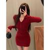 Women's High-End Red Knitted Dress: French Spicy Girl Hip-Hugging Skirt 2025 - Perfect for Spring, Autumn, and Winter