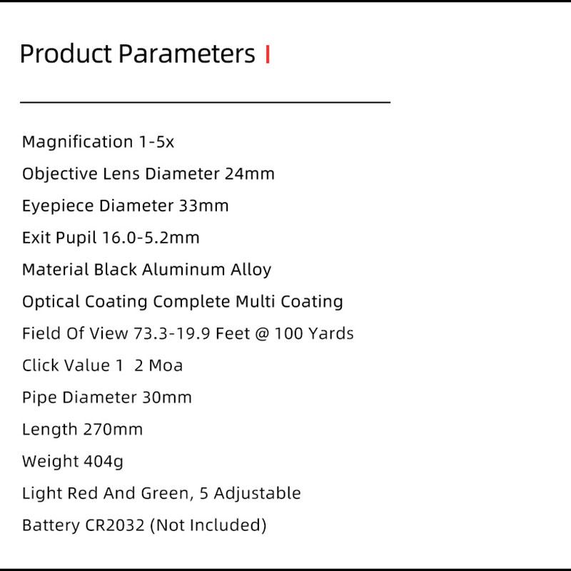 Diana 1-5X24 AOE Hunting Tactical Optical Sight, with Red and Green Glowing Cross Turret Locking Sight for Hunting