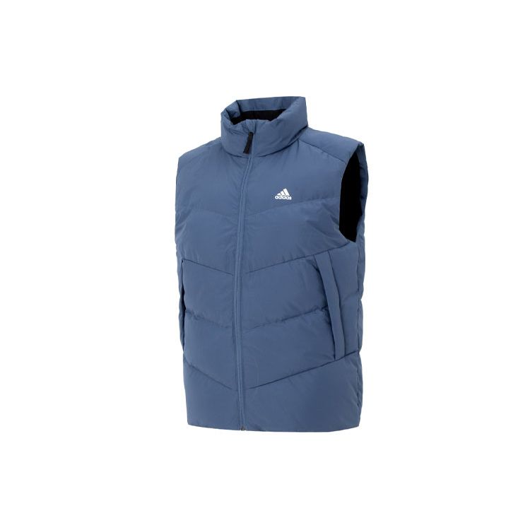 Adidas Three Stripe Logo Stand Collar Down Vest Men Vests Blue IS0370