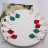 2PCS New Fashion Earrings Ladies Geometric Drop Earrings Punk Metal Earrings Green White Red Jewelry Elegant 3 Colors