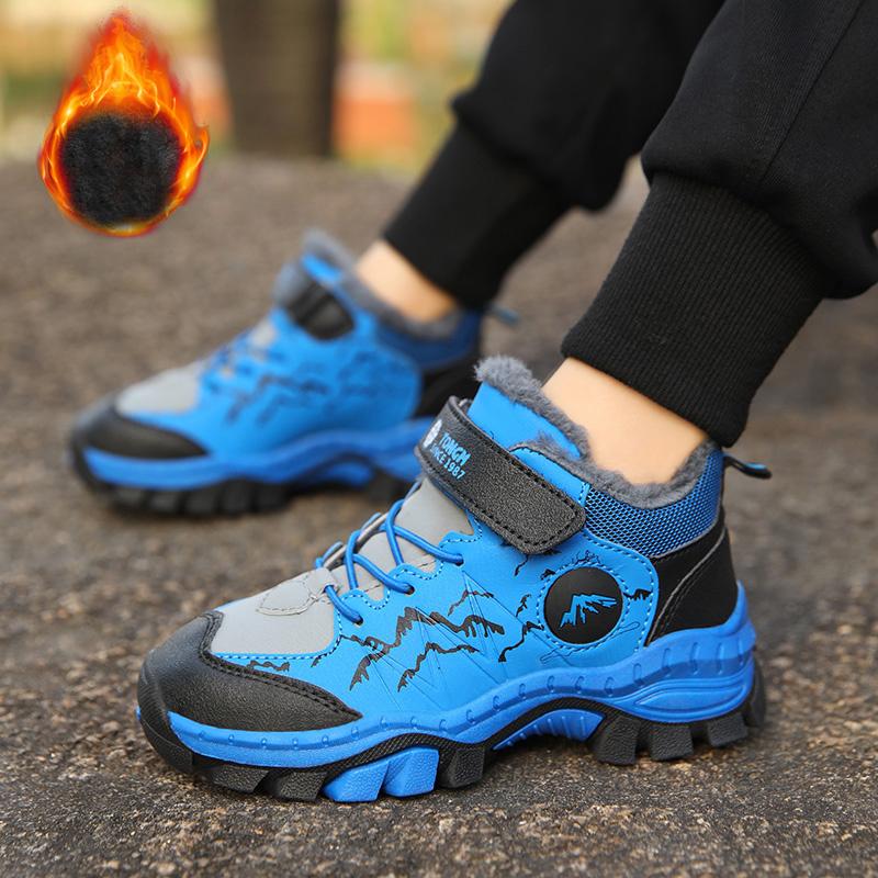 30-40 Children's Winter Large Fashion Outdoor Velcro with Velvet Warm Sports Shoes Cotton Shoes Snow Boots