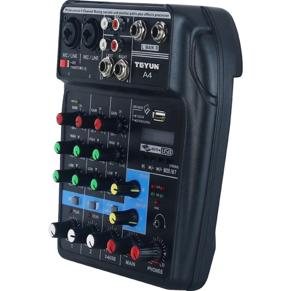 Portable 4-Channel BT Sound Mixing Console Digital Audio Mixer Built-in Reverb Effects for