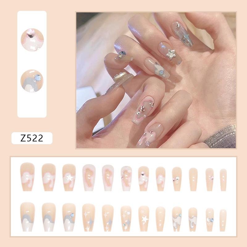 24 Pieces Sweet, Cool and Elegant Double-color Manicure, Medium and Long Diamond Wearing Armor, Flash Ins Wind Fake Nails