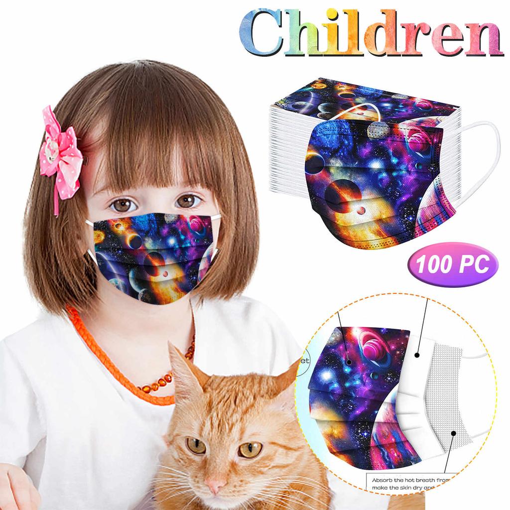 100PCS Children's Three-Layer Protective Dust-Proof Print Disposable Mask