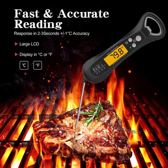 Food Thermometer Waterproof Digital Meat Thermometer Instant Read Foldable Probe Thermometer for Kitchen BBQ