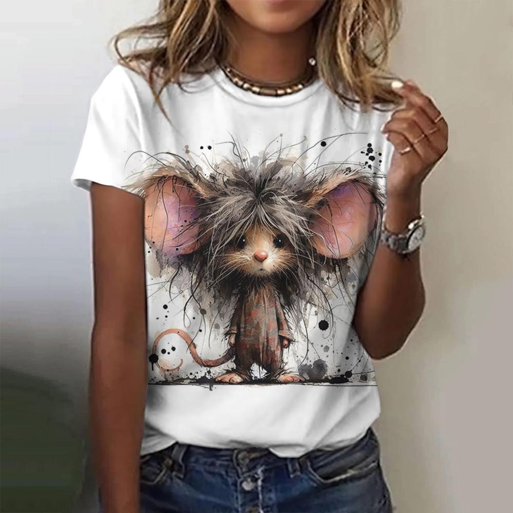 Women's T Shirt 3D Rabbit Print Casual Short Sleeve T-Shirts Summer Fashion Streetwear O Neck Pullover Female Oversized Clothing