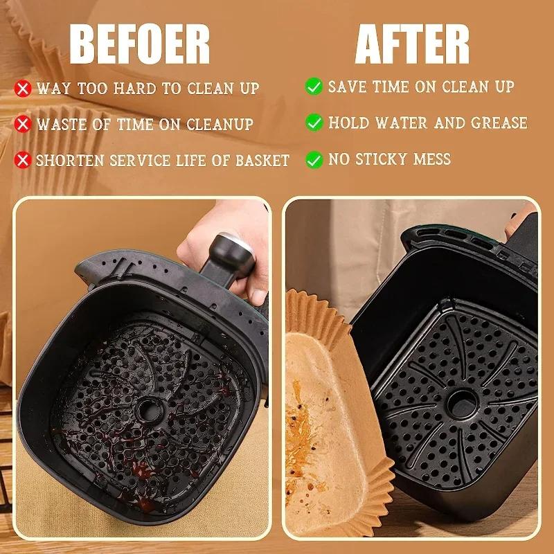 50PCS Large 23CM Air Fryer Disposable Baking Paper Liner Non-Stick Oil-proof Mat Steamer Square Round Parchment for Microwave Oven Kitchen Cookers