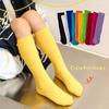 Solid Bright Color Autumn Winter High Elasticity Knee High Long Socks for Baby Girls Boys Ribbed Striped Stockings Over-The-Calf
