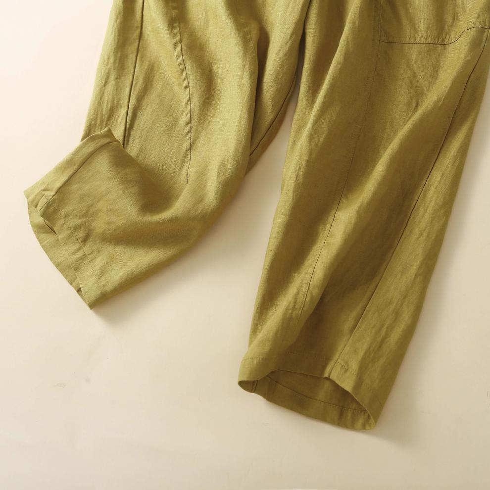 Spring and Summer Literary Retro Cotton Linen Harem Trousers Plus Size Women's Elastic Waist Solid Colour Versatile Cropped Pants