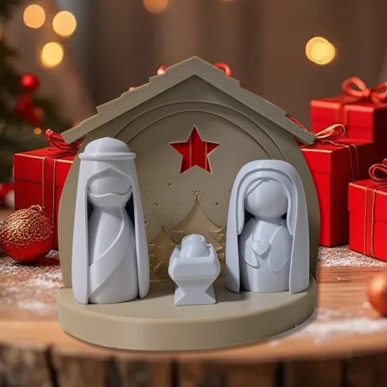 Nativity Set Figurine Lighted Jesus Nativity Scene Collection with Manger And Figures for Christmas